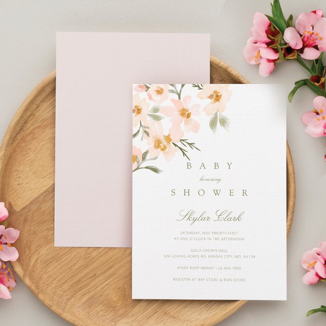 Convite Chá de fraldas Floral Floral de Gardenia Watercolo (Gardenia Watercolor Floral Blush Baby Shower Invitation)