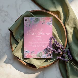 Convite Chá de fraldas Floral - Flores Elegantes De Aquare