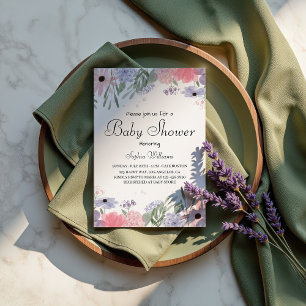 Convite Chá de fraldas Floral - Flores Elegantes De Aquare