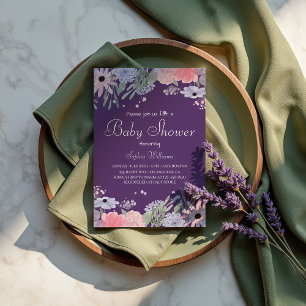 Convite Chá de fraldas Floral - Flores Elegantes De Aquare