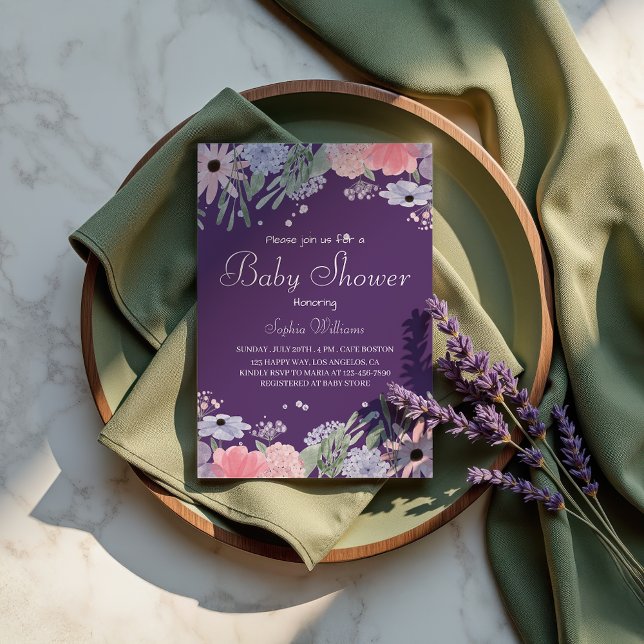 Convite Chá de fraldas Floral - Flores Elegantes De Aquare (Criador carregado)