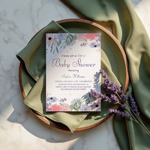 Convite Chá de fraldas Floral - Flores Elegantes De Aquare