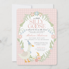 Convite Chá de fraldas Floral Gingham de Ganso Bobo Rosa