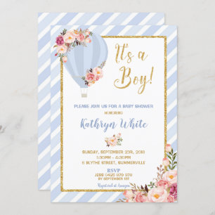 Convite Chá de fraldas Floral Hot Air Balloon