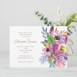 Convite Chá de fraldas Floral Minimalista de Jardim Roxo