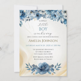 Convite Chá de fraldas Floral Moderno Azul