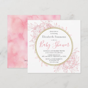 Convite Chá de fraldas Floral Moderno de Peony Rosa Blush
