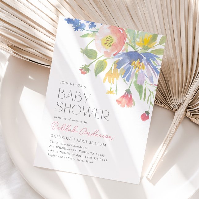 Convite Chá de fraldas Floral Primavera púrpura rosa (Criador carregado)