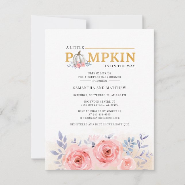 Convite Chá de fraldas Floral Pumpkin (Frente)