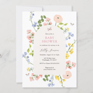 Convite Chá de fraldas Floral Romântico de Aquarela