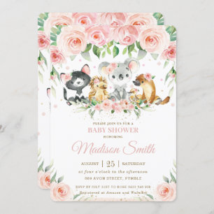 Convite Chá de fraldas Floral Rosa Blush, Animais da Austr