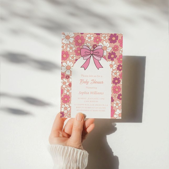 Convite Chá de fraldas Floral Rosa - Chá de fraldas Rapari (Criador carregado)