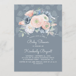 Convite Chá de fraldas Floral Rosa da Serenity Blue Peach
