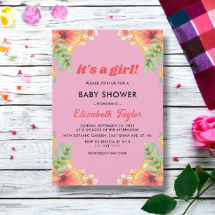 Convite Chá de fraldas Floral Rosa de Bloqueio Rosa Blush