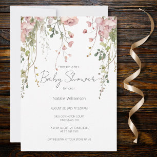 Convite Chá de fraldas Floral Rosa Delicado