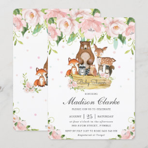Convite Chá de fraldas Floral Rosa Dos Animais Da Florest