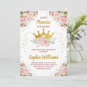Convite Chá de fraldas Floral Rosa Dourado Princesa
