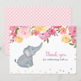 Convite Chá de fraldas Floral Rosa-Elefante Obrigado