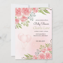 Convite Chá de fraldas Floral Rosa Elegante