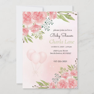 Convite Chá de fraldas Floral Rosa Elegante