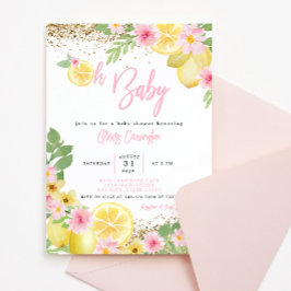 Convite Chá de fraldas Floral Rosa-Limonada