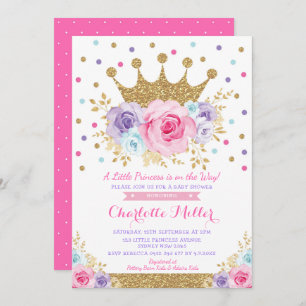 Convite Chá de fraldas floral roxo do rosa real dos