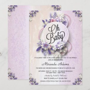 Convite Chá de fraldas Floral Roxo Moderno