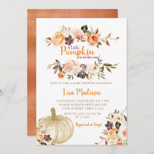 Convite Chá de fraldas Floral Russo Pumpkin 