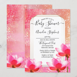 Convite Chá de fraldas floral tropical de Boho Lotus da