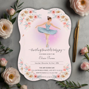 Convite Chá de fraldas Floral Twirling Ballerina Watercolo
