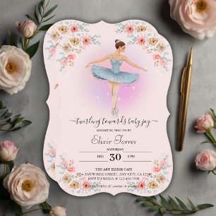 Convite Chá de fraldas Floral Twirling Ballerina Watercolo