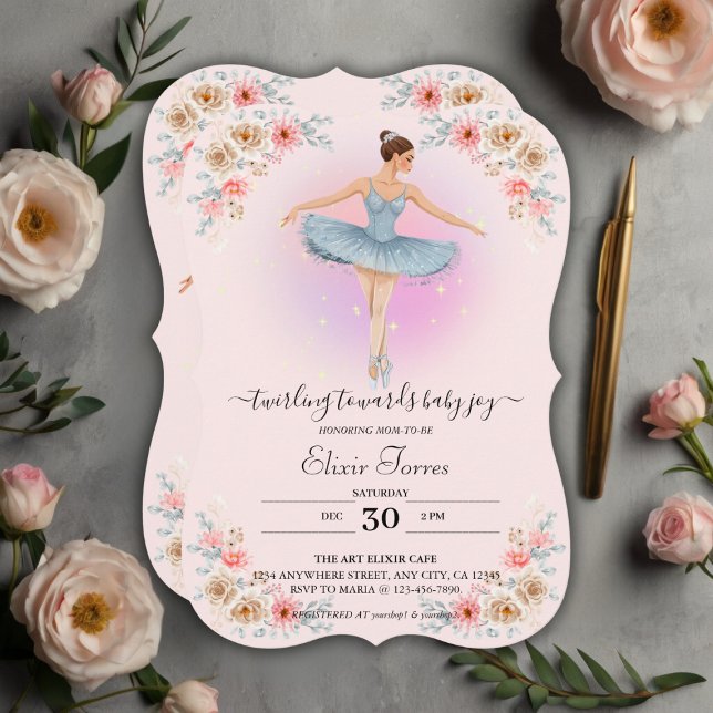 Convite Chá de fraldas Floral Twirling Ballerina Watercolo (Criador carregado)