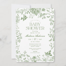 Convite Chá de fraldas Floral Verde Toile De Jouy Vintage