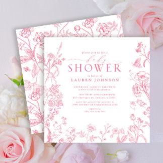Convite Chá de fraldas Floral Victoriano Rosa Elegante