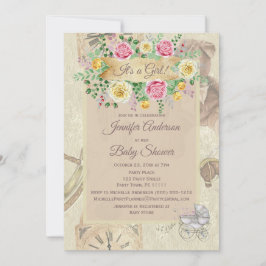 Convite Chá de fraldas Floral Vintage Toys