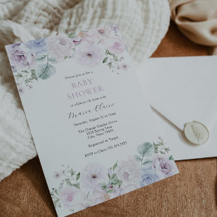 Convite Chá de fraldas Floral Violeta e Lavanda