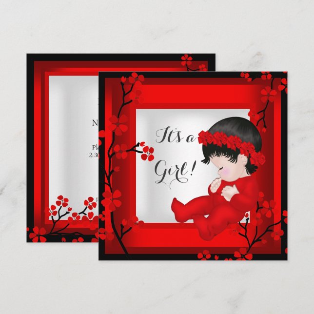 Convite Chá de fraldas Fofo-branco Menino Vermelho Flor Pr (Frente/Verso)