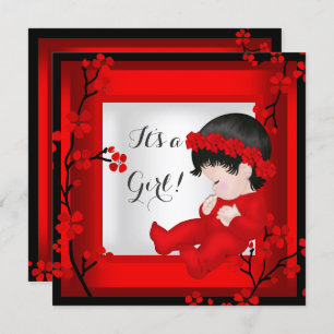 Convite Chá de fraldas Fofo-branco Menino Vermelho Flor Pr