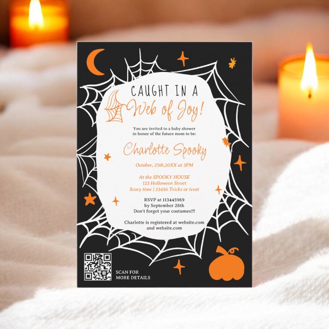 Convite Chá de fraldas fofo da teia de Spider de Halloween (Spooky Halloween Spider web cute baby shower Invitation)
