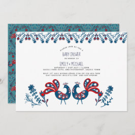 Convite Chá de fraldas Folk Art Convida Aves Escandinavas