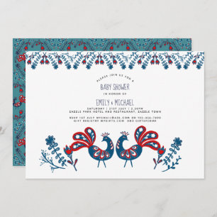 Convite Chá de fraldas Folk Art Convida Aves Escandinavas