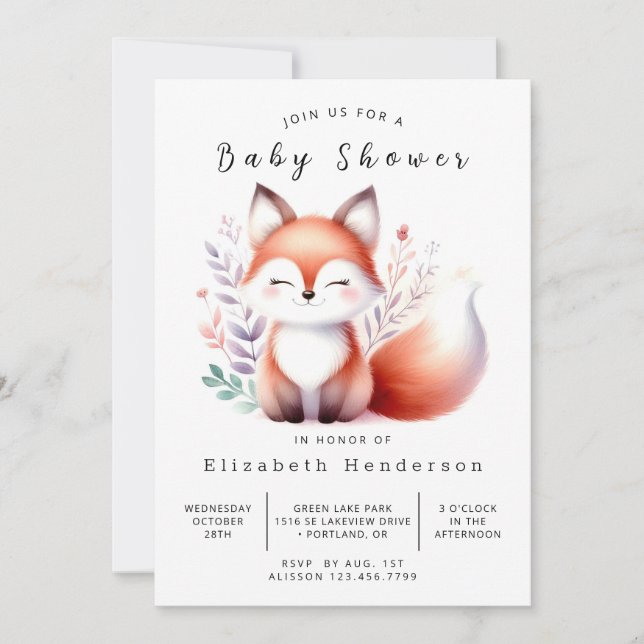 Convite Chá de fraldas Fox da Cena de Floresta Limpa (Frente)