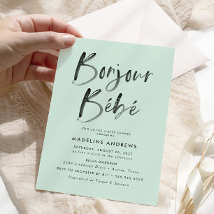 Convite Chá de fraldas francês Bonjour Bebe Mint Green
