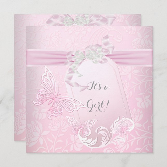 Convite Chá de fraldas Garota Branca Princesa Rosa (Frente/Verso)