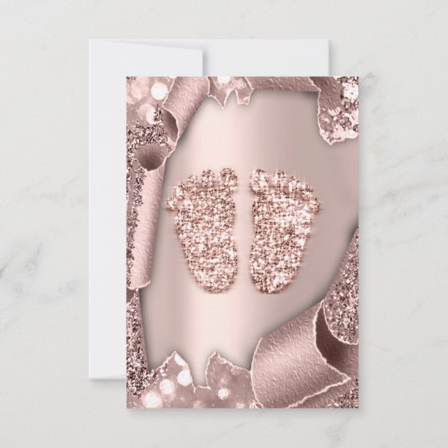 Convite Chá de fraldas Garota  Glam Rosa 3D Dourado (Verso)