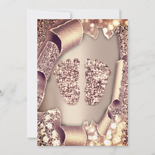 Convite Chá de fraldas, , Garota, Pés, Glamor, Rosa 3D VIP (Verso)