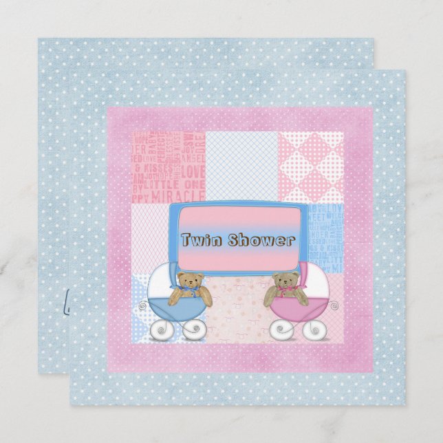 Convite Chá de fraldas gêmeo (Frente/Verso)