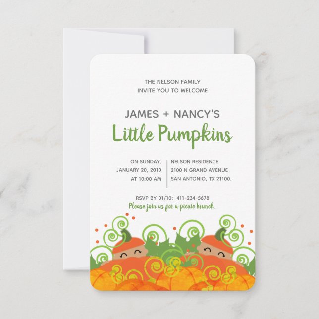Convite chá de fraldas gêmeo de abóbora miúda de pele escu (Frente)