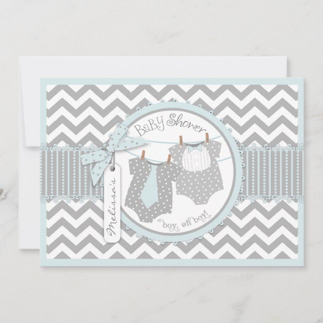 Convite Chá de fraldas gêmeo do impressão de Chevron do (Frente)