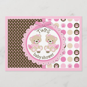 Convite Chá de fraldas gêmeo dos tutus dos ursos de